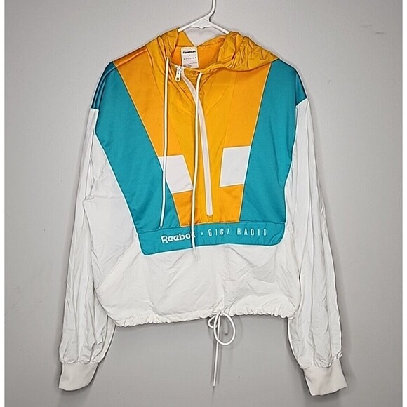 Reebok Gigi Hadid Jacket Womens Windbreaker Size M Blue Yellow White - Picture 2 of 12